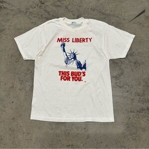 Budweiser Vintage 1980s T-shirt Blue Promo Single Stitch Liberty USA